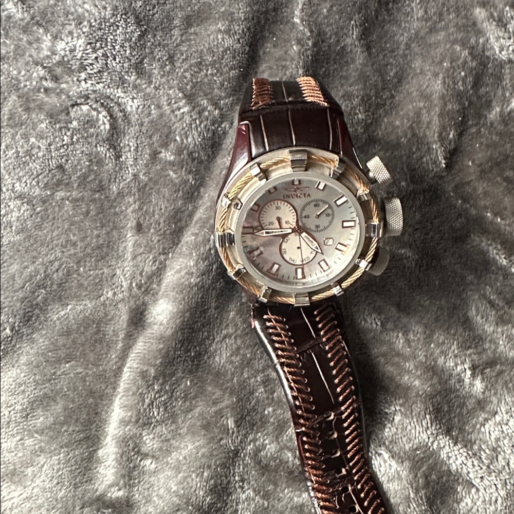 Invicta Silver Dial with Dark Brown Leather Watch